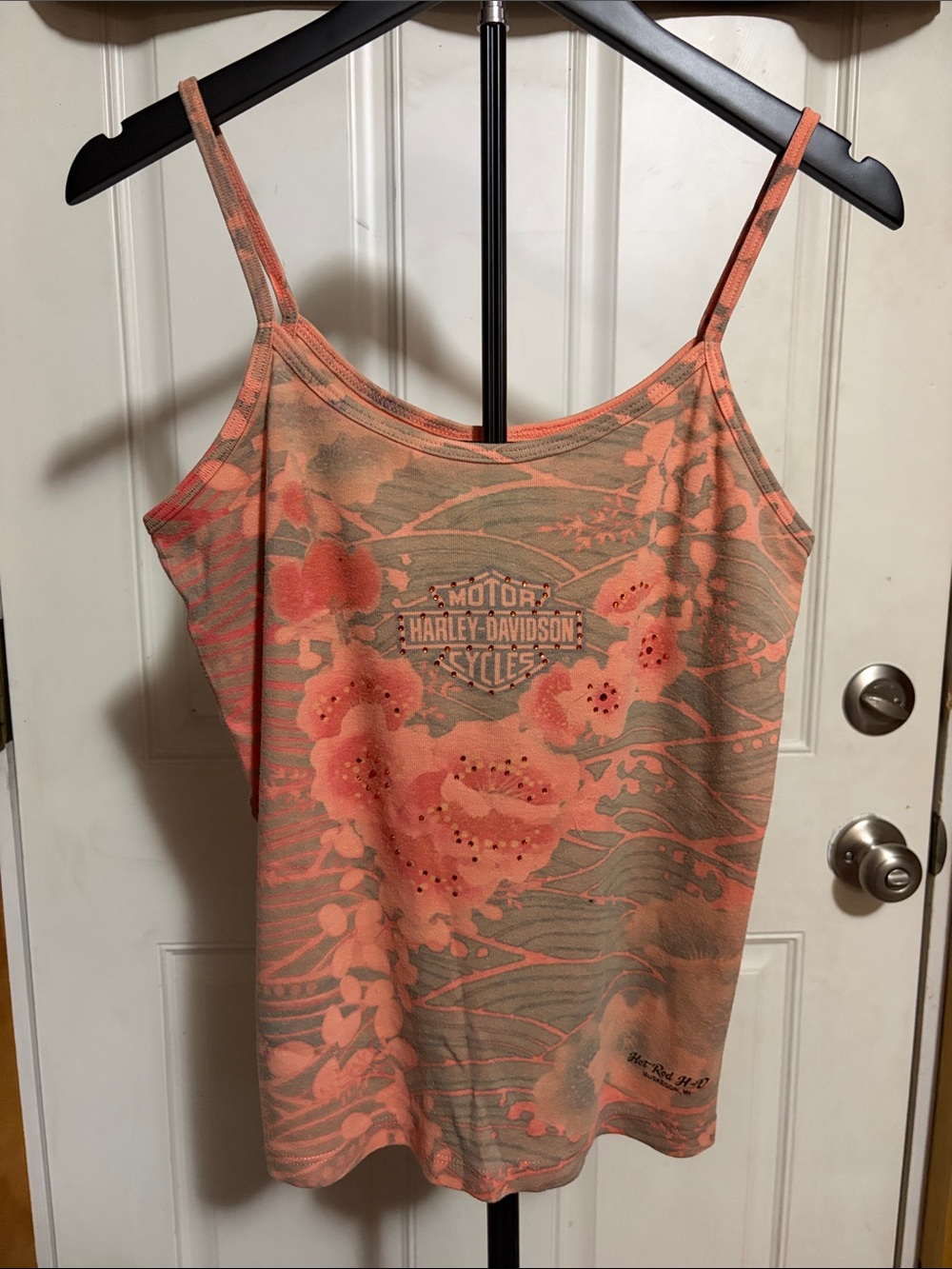 Harley Davidson All Over Print Orange Coral Cami Floral Tank